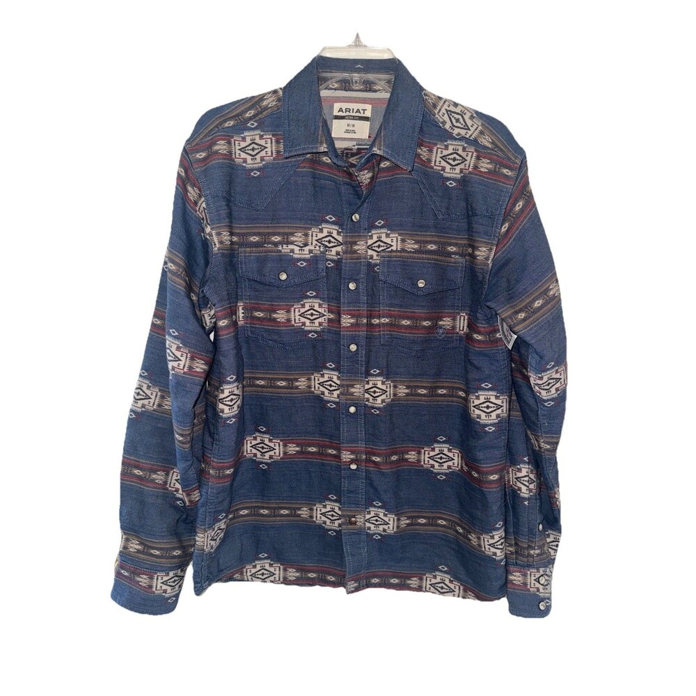Ariat Aztec Western Pearl Snap Hector Retro Fit Long Sleeve Shirt Medium M Men's